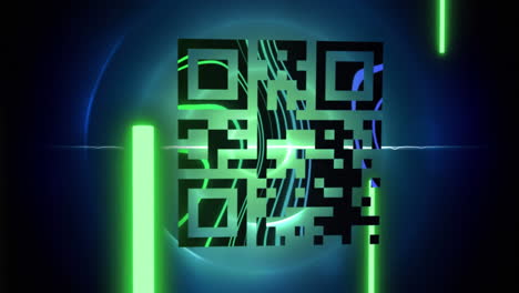 qr code scanner with neon elements against blue glowing circle