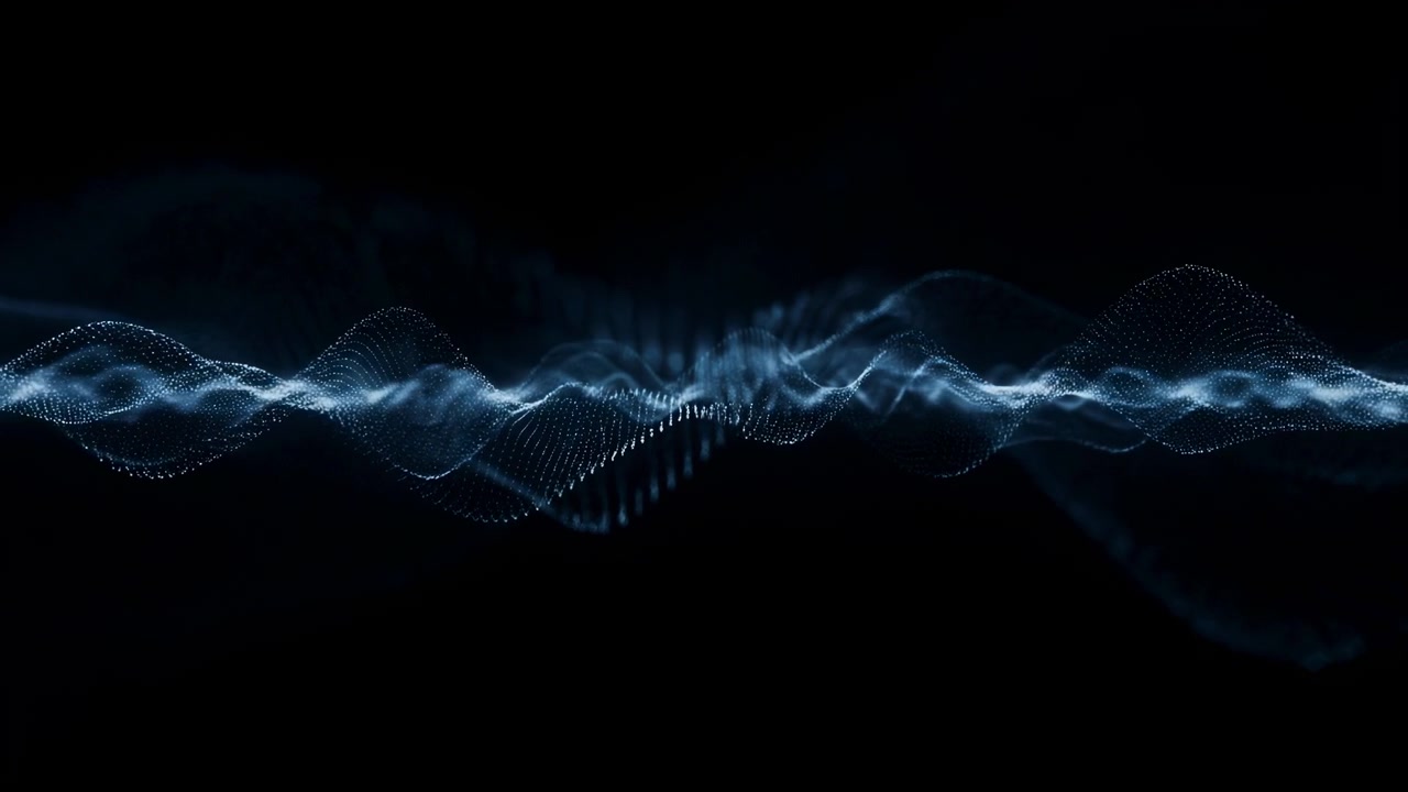 Abstract glowing blue wave stretching across a black background, creating a sleek futuristic motion effect with luminous light and digital energy