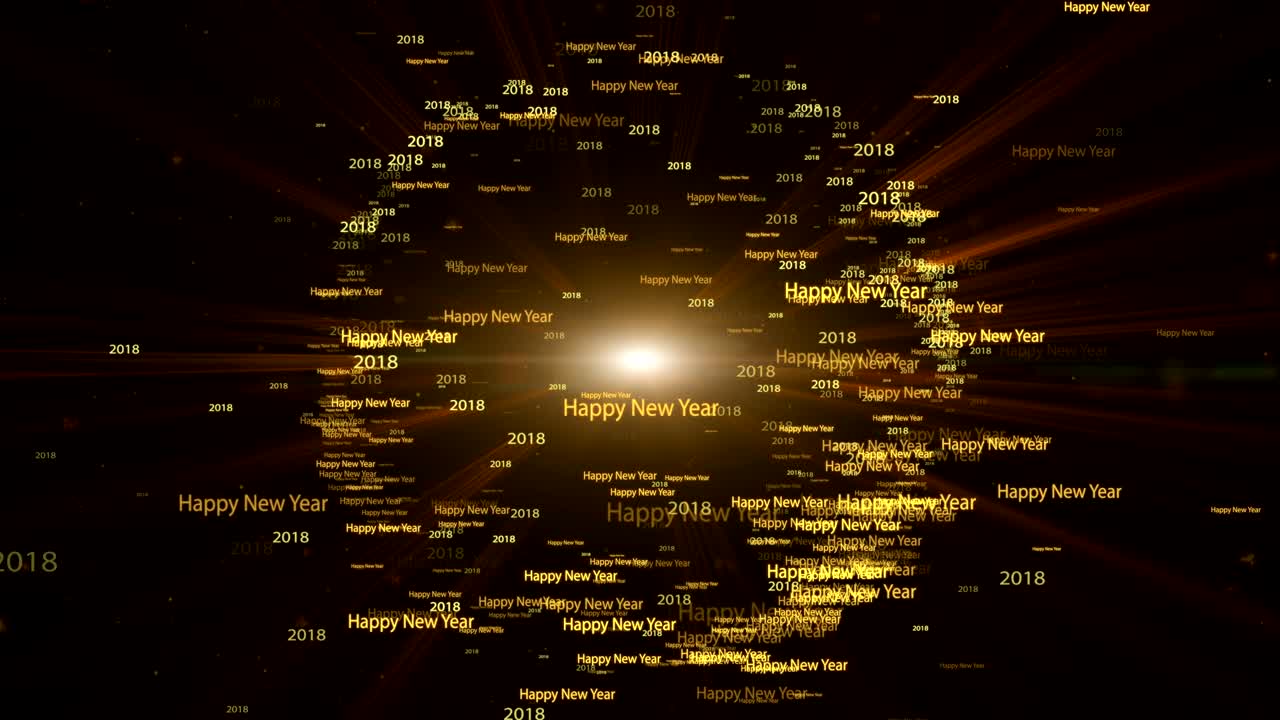 Seamless loop, loopable Animation motion background, 2018 Happy New Year text word fly in  orange circle shape light blue background.