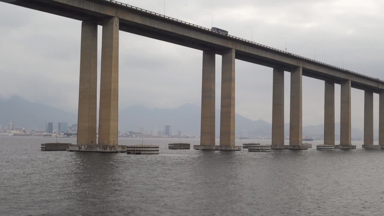 Rio Niteroi Bridge Over Guanabara Bay In Brazil. - wide shot