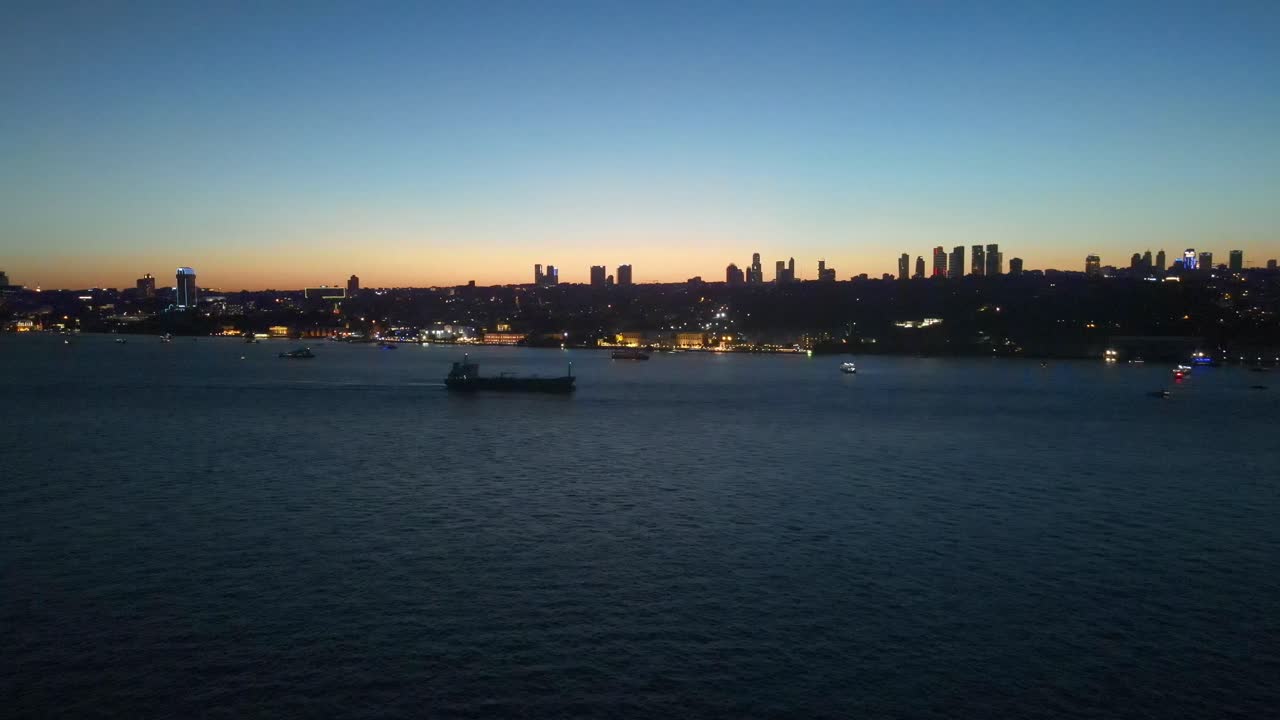 a ship sailing in the evening