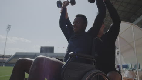 person with disability doing strength training