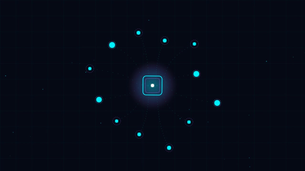 Abstract Digital Network Node Animation with Glowing Blue Circles