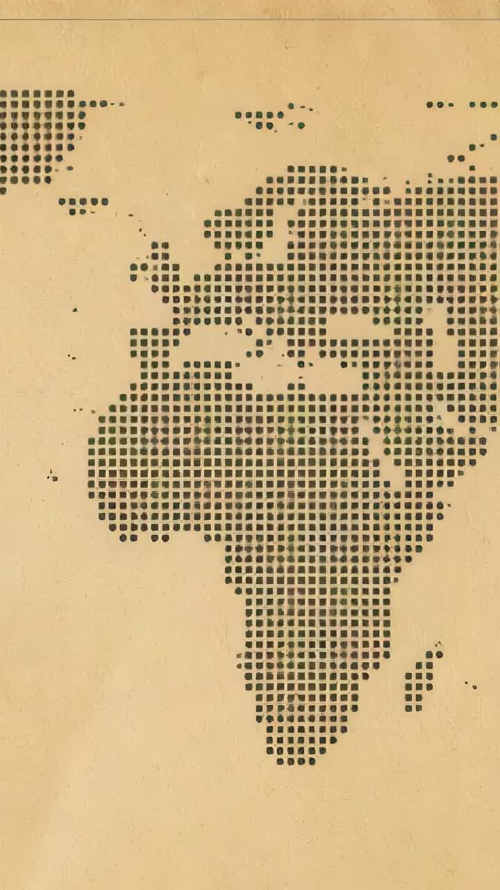 Vertical video: Opening grid map of Europe-Africa on parchment with line, background shifting hues