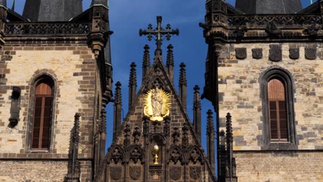 Detail-of-the-facade-of-the-Church-of-Our-Lady-before-Týn-Prague,-Czech-Republic