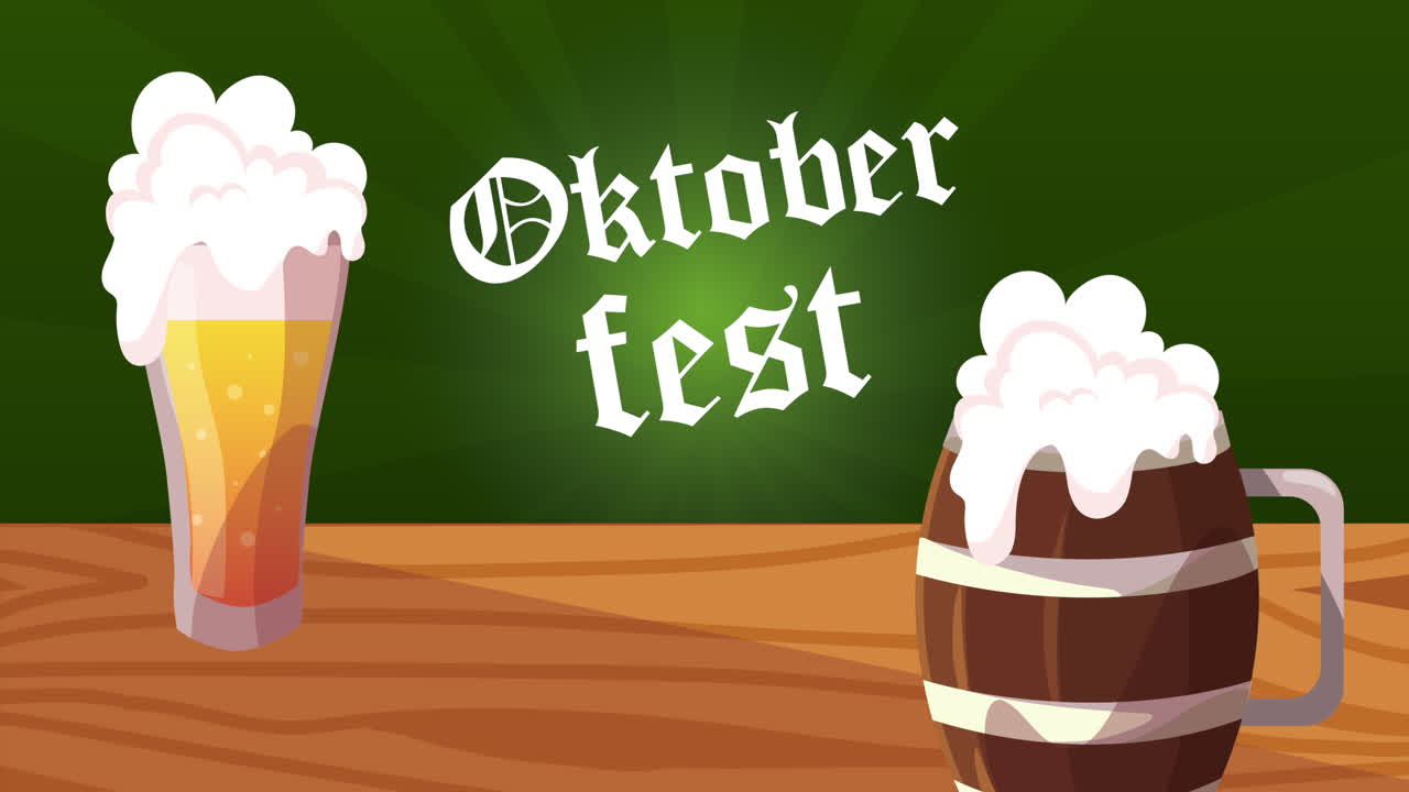 Celebrazione dell'Oktoberfest con boccali e bicchieri di birra