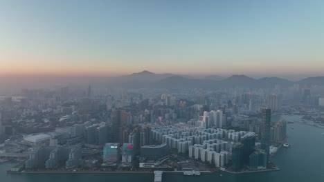 4k aerial view footage of hong kong city in sunset