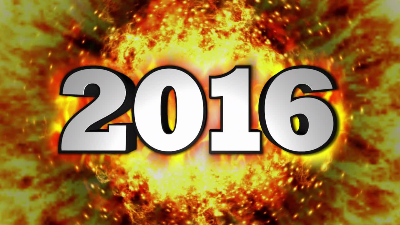 2016 fuegos texto y explosión de llamas, con canal alfa, bucle, 4k