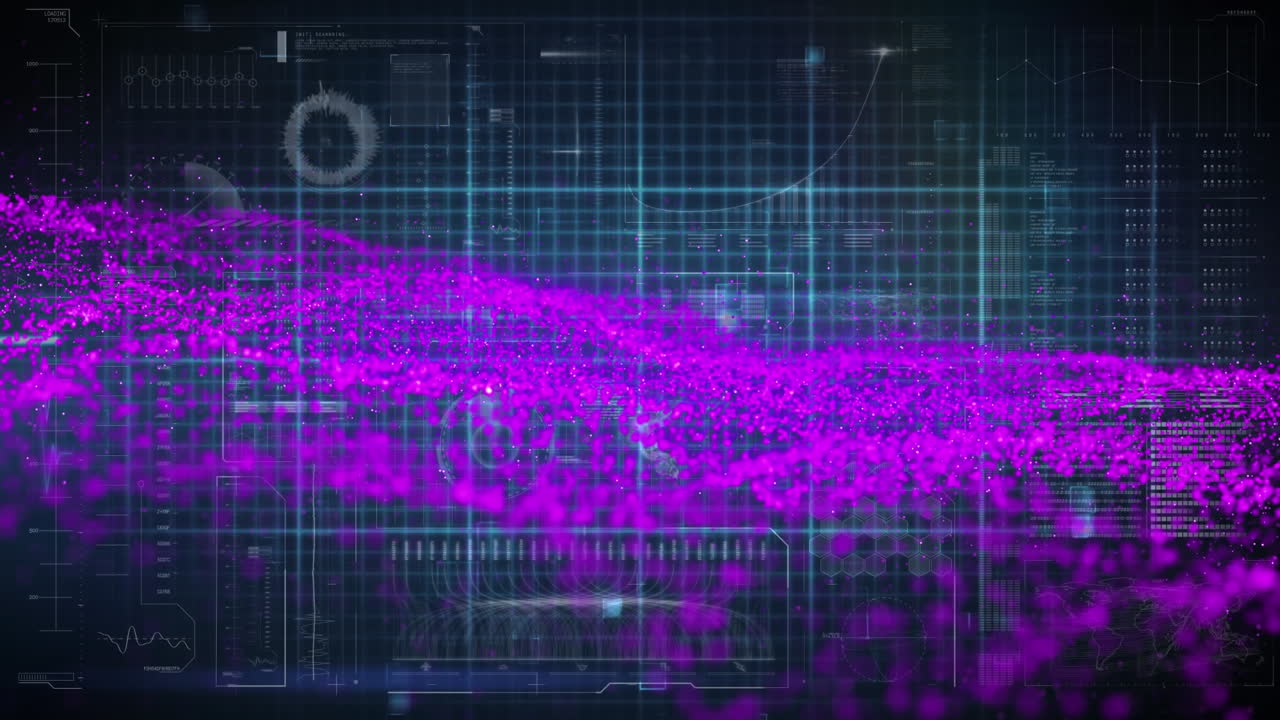 animación de puntos de luz sobre el procesamiento de datos sobre fondo negro