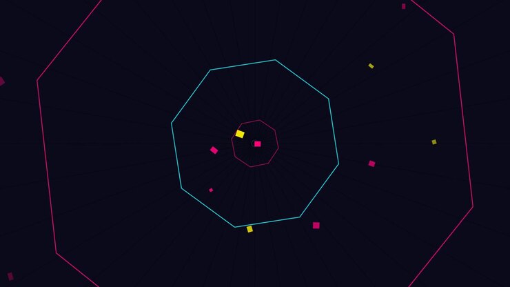 Abstrakt geometrisk animation med pulserende ottekanter og svævende firkanter