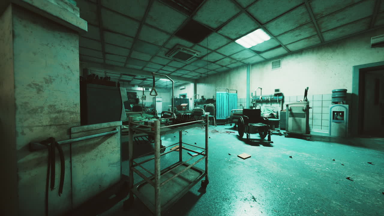Abandoned hospital interior revealing decay and neglect in a grim setting