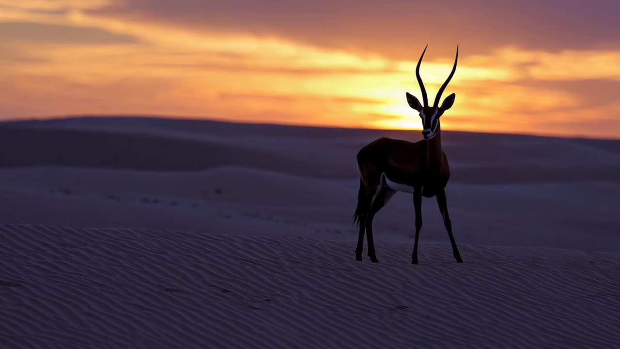 Gazelle Silhouette at Sunset in the Desert