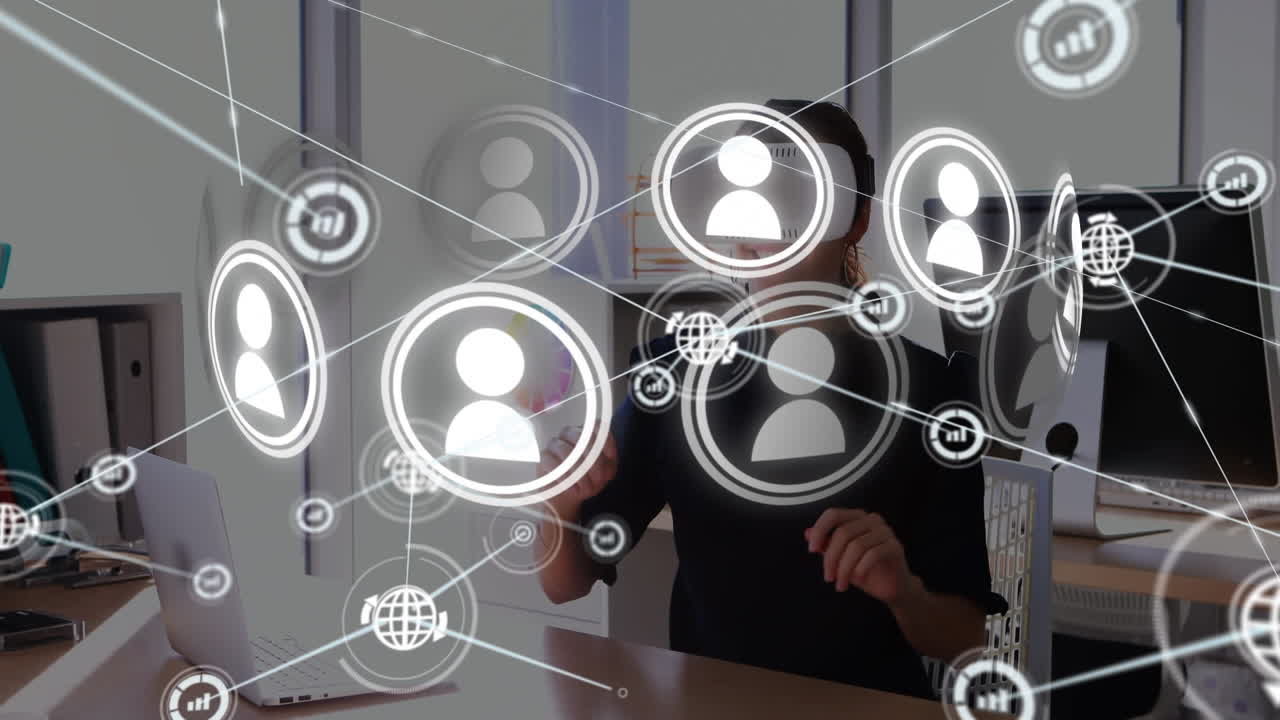 comunidad en línea y red a través de la interfaz de realidad virtual.