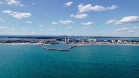 Aerial-dolly-forward-over-the-port-at-la-Grande-Motte,-Palavas,-Carnon