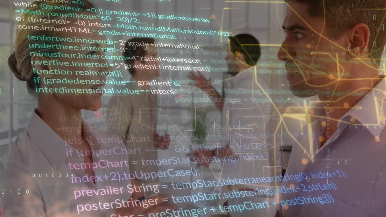 анимация компьютерного языка, навигационная текстура, различные коллеги, разговаривающие во время чайного перерыва в офисе.