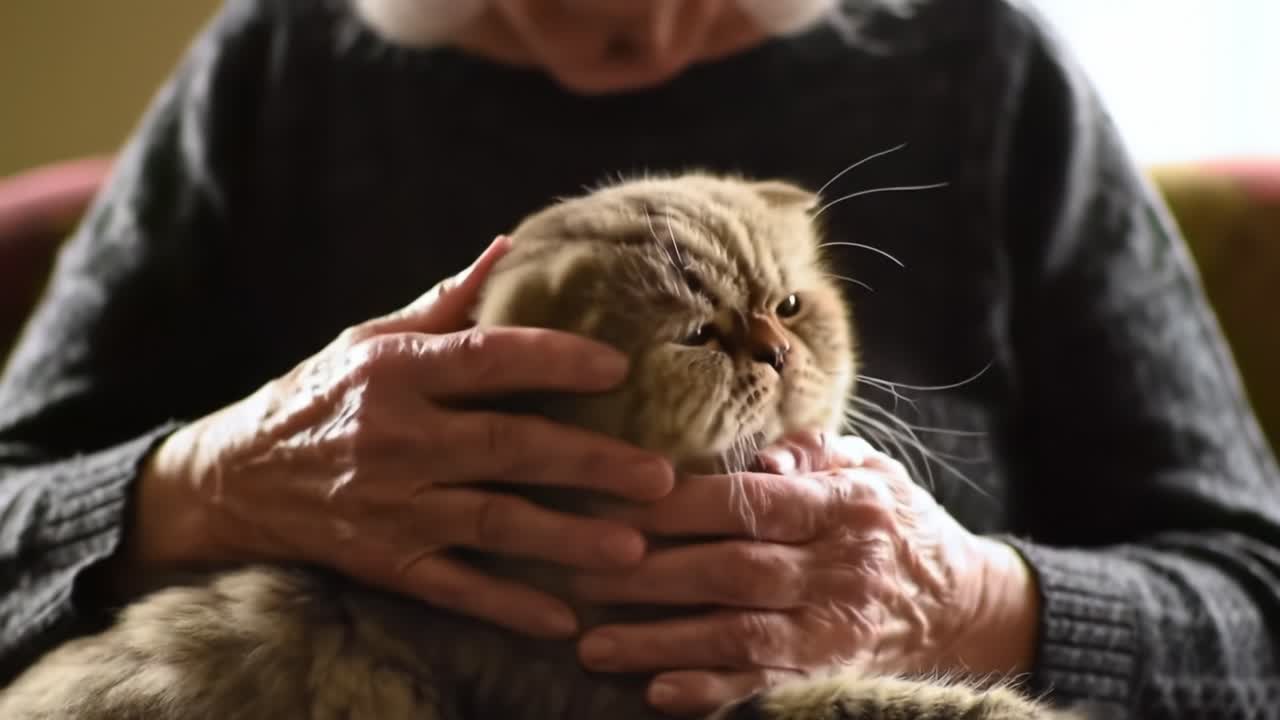 A Tender Moment Between an Elderly Woman and Her Beloved Cat: The Comfort of Companionship in Quiet Moments Together