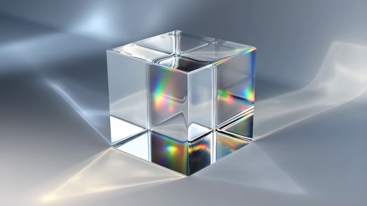 Glass Cube Prism Refracting Light with Colorful Spectrum