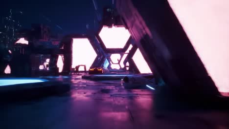 futuristic neon city tunnel with a car