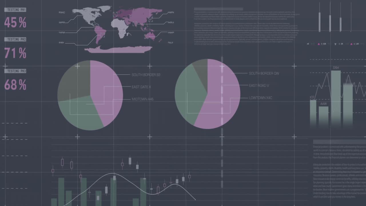 animación del procesamiento de datos sobre cuadrícula sobre fondo negro