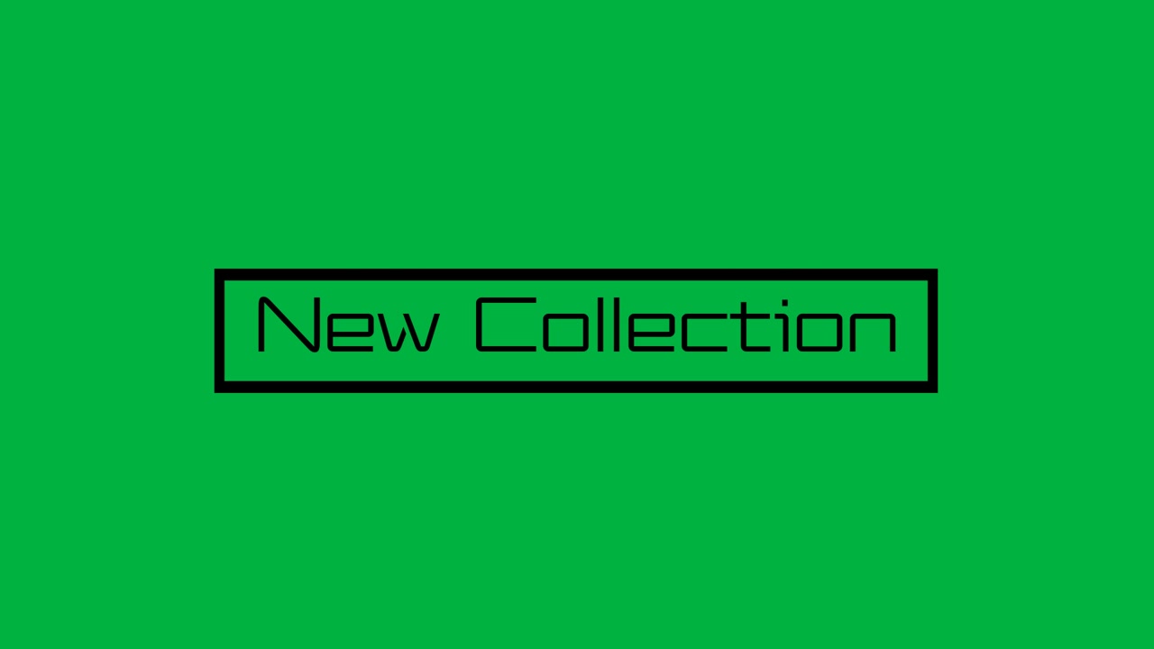Animazione del testo digitale "nuova collezione" su sfondo bianco.