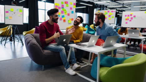 young professionals collaborating and brainstorming in a modern co-working space