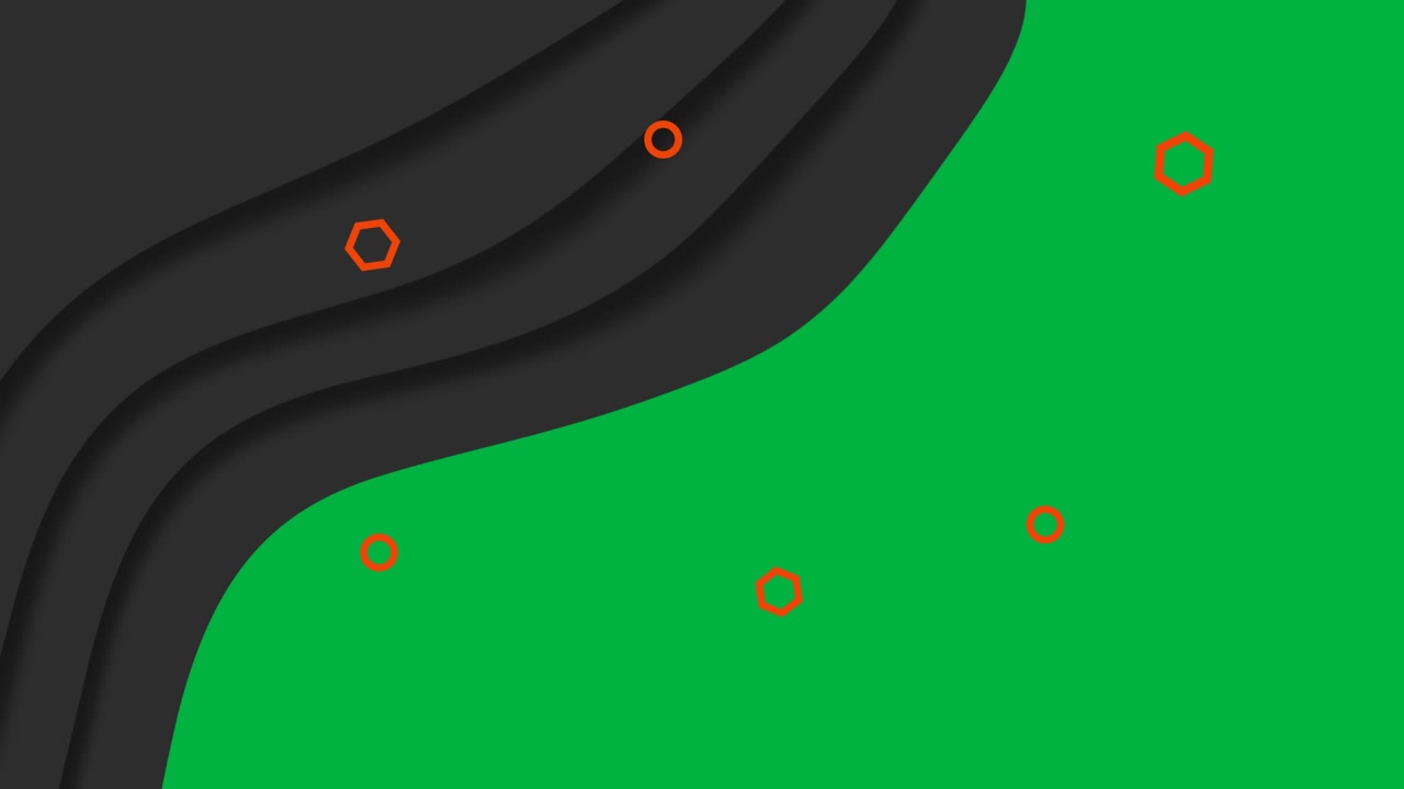 Animation of black organic shape and small red hexagons moving on white background