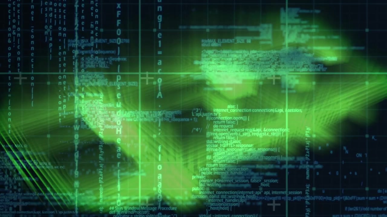 Animatie van oplichtende gegevensverwerking met markeringen over raster