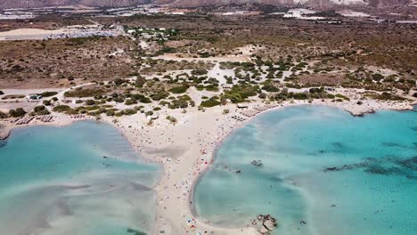 sandy beach of elafonissi in crete island, aerial view