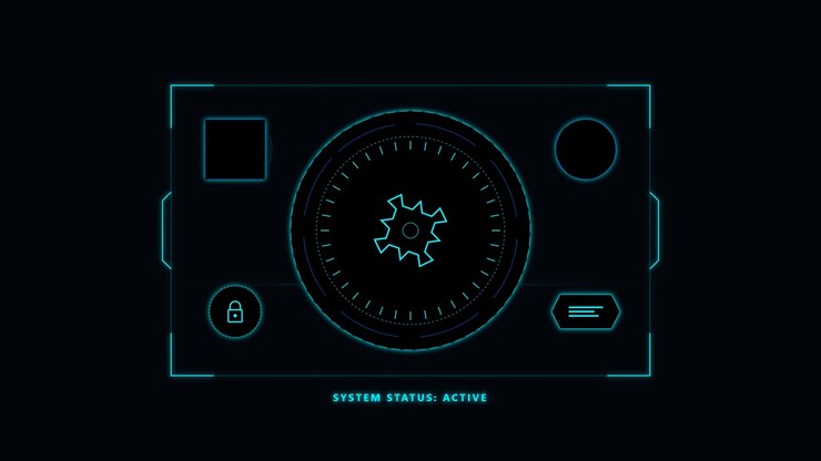 Futuristisk digitalt HUD-interface med roterende tandhjulsikon
