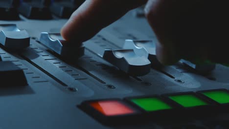 electric machine on table for working of sound designer or club dj at party in nightclub. occupation for modern lifestyle, objects for listen at background. musical player for tuning of stage close up