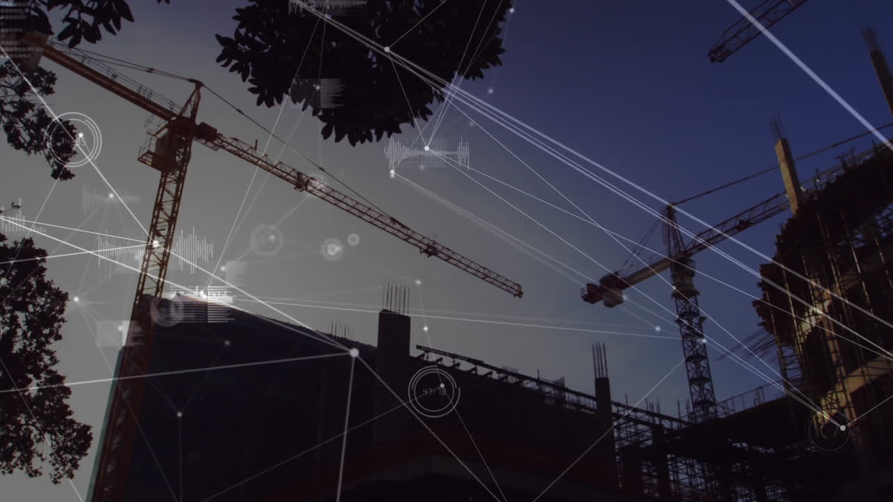 animación de la red de conexiones sobre el sitio de construcción