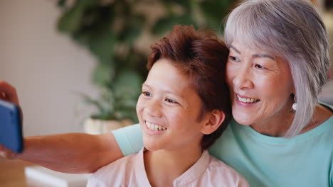 home, selfie and grandmother with boy