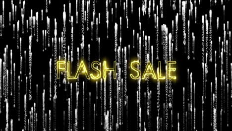 animation of flash sale text over data processing on dark background