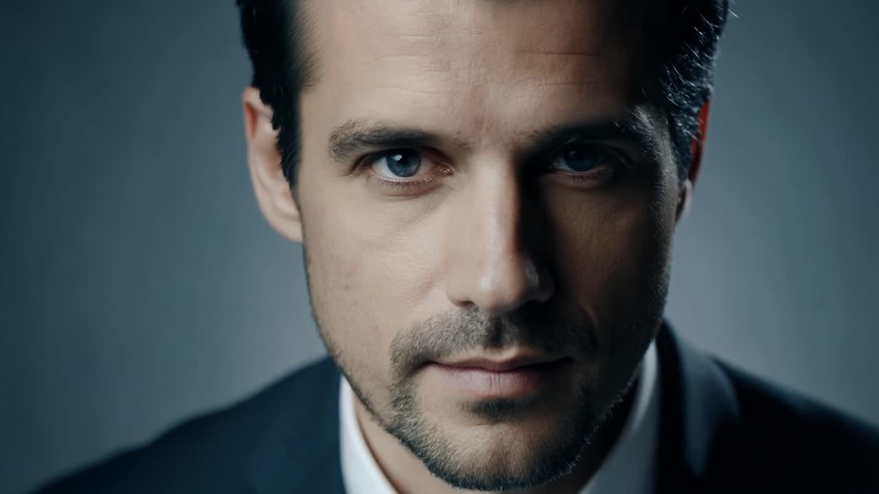 Montage showcases a businessmans face with subtle changes in expression, capturing moments of seriousness, confidence, and determination in a professional setting