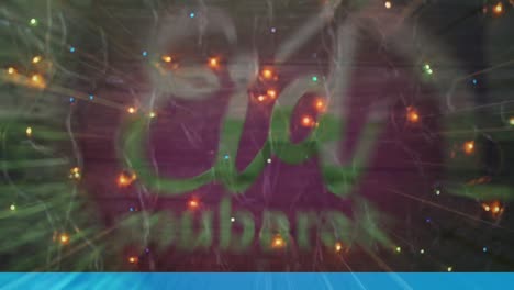 Animation-of-eid-mubarak-logo-and-text-over-shining-lights