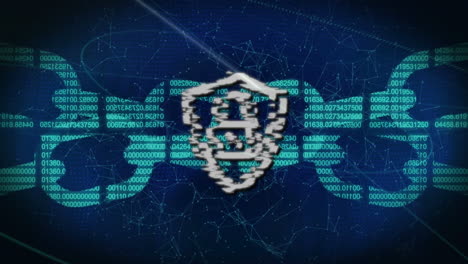 Digital security lock icon over binary code and network connections animation
