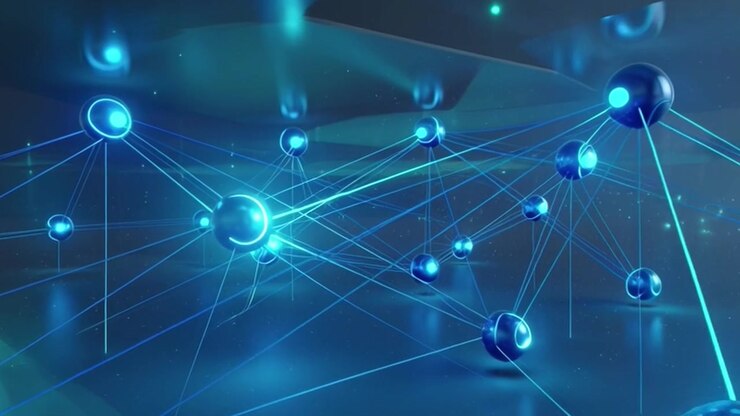 Abstract Digital Network Connection with Glowing Blue Spheres and Lines