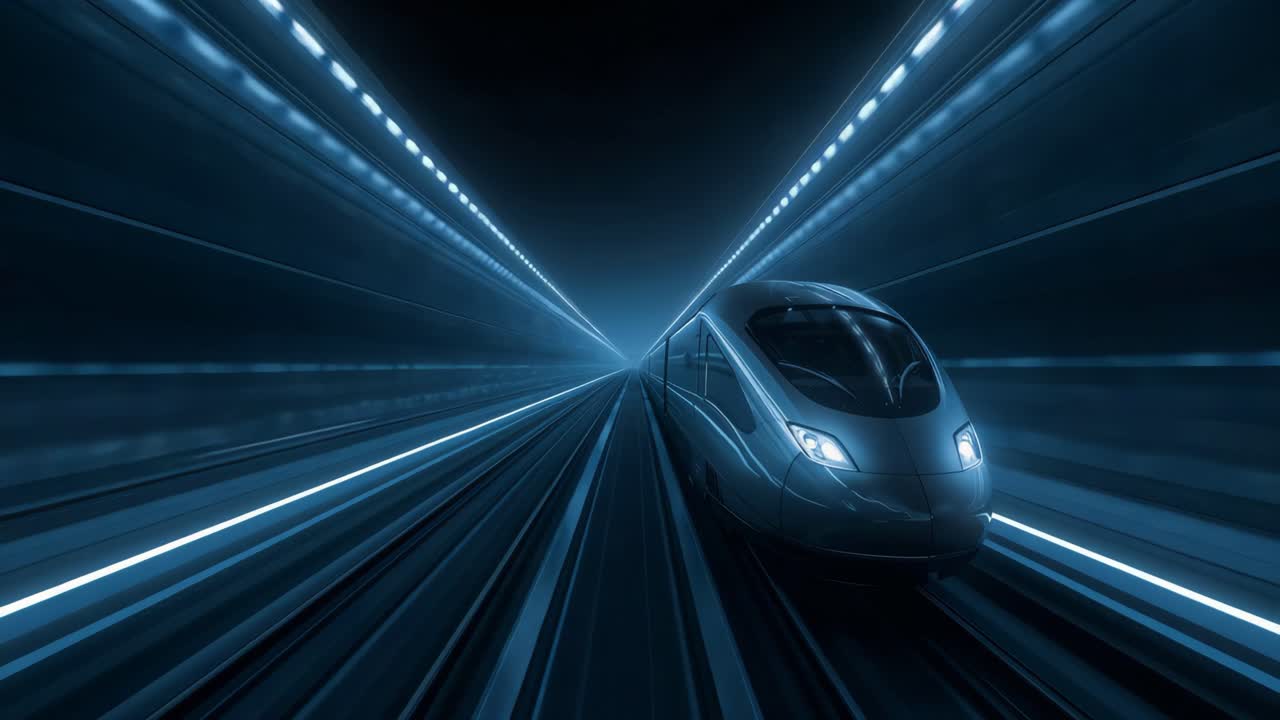 High-Speed Train in a Futuristic Tunnel