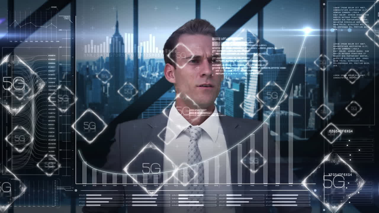 animación de la red de conexiones con texto 6g sobre hombre de negocios