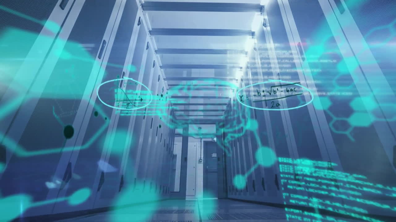 Animation of molecular structure diagrams and data processing over server room