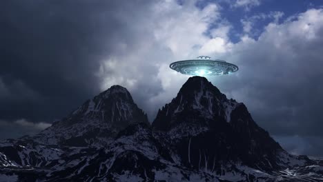 alien ufo over snowy mountains