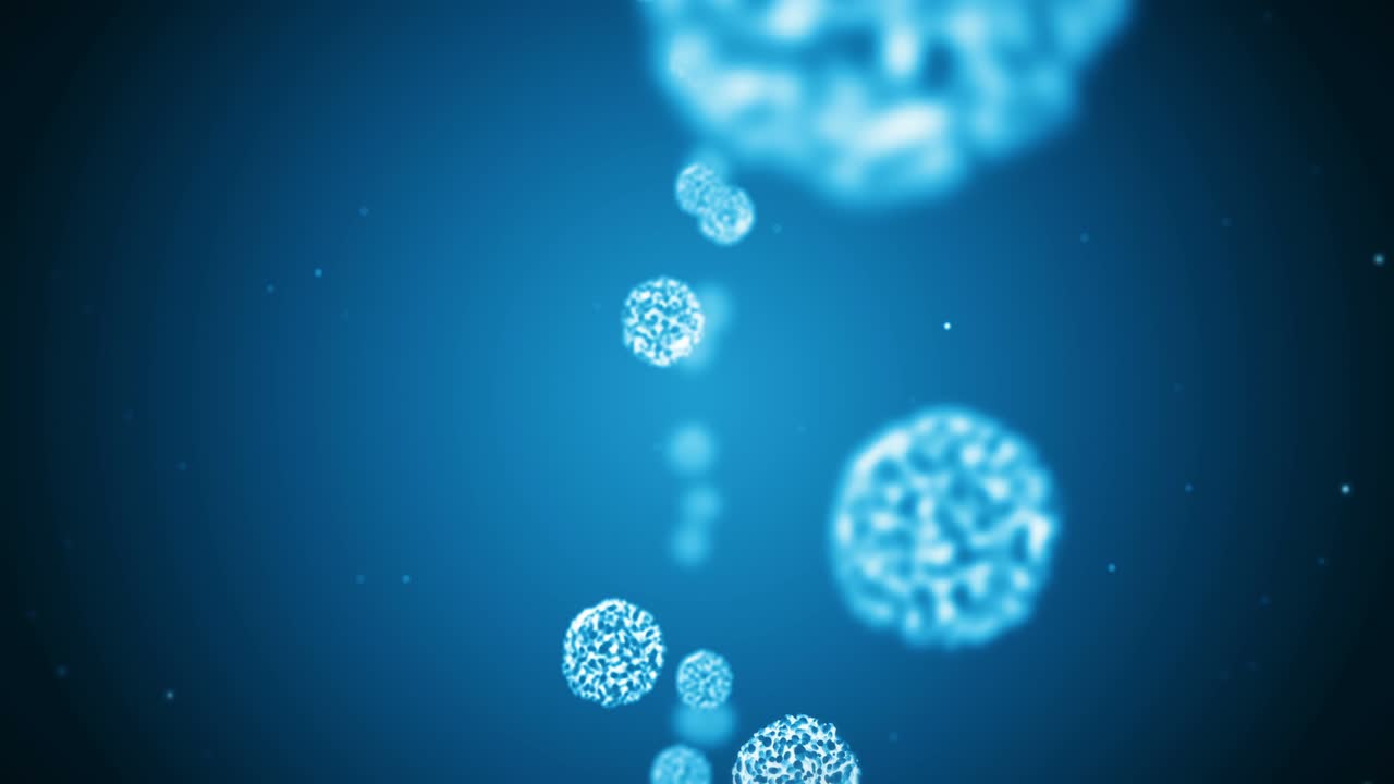 célula de virus en forma esférica. virus patógenos que causan infección. animación en bucle de virus humanos. microorganismo bacteriano. brote de enfermedad viral.