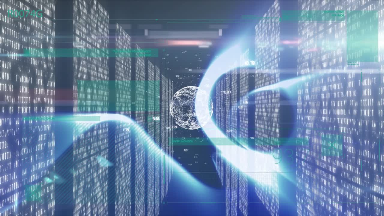 Animation of digital interface over server room