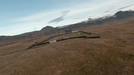 famous búðakirkja budir black church in iceland, first person view