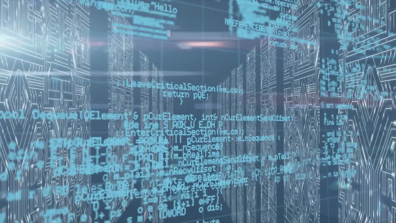 Computer circuit board and data processing in tech room on background