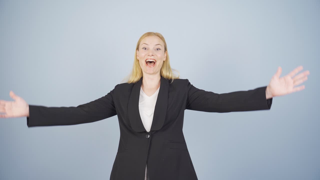 비즈니스 여자가 기 ⁇ 하세요.