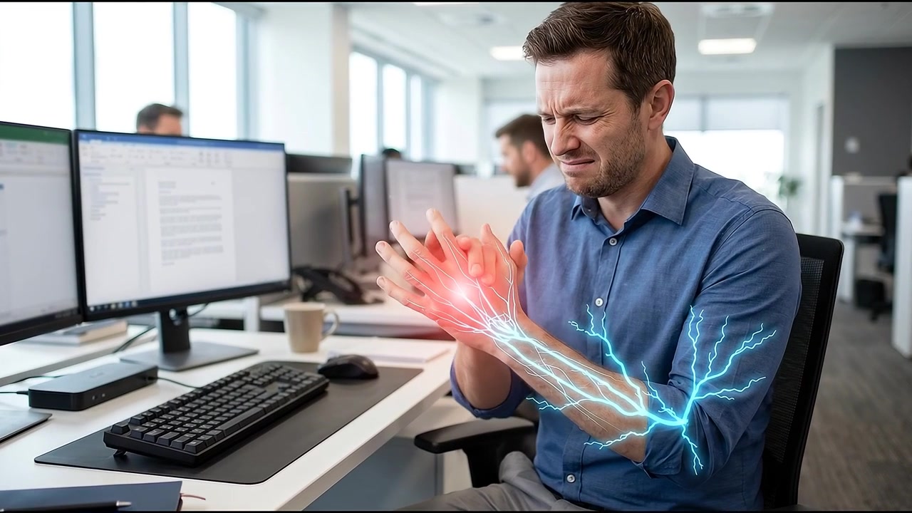 Office Worker Experiencing Wrist Pain and Carpal Tunnel Syndrome