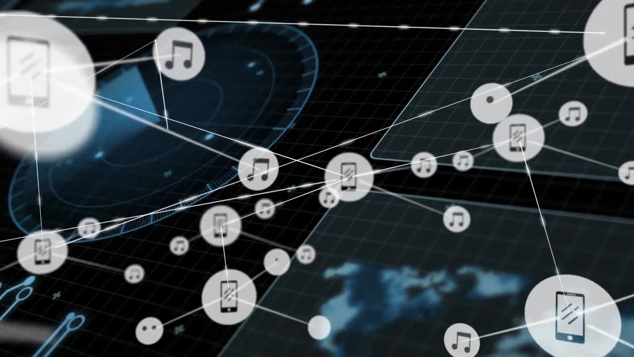 데이터 처리에 대한 아이콘으로 연결 네트워크의 애니메이션