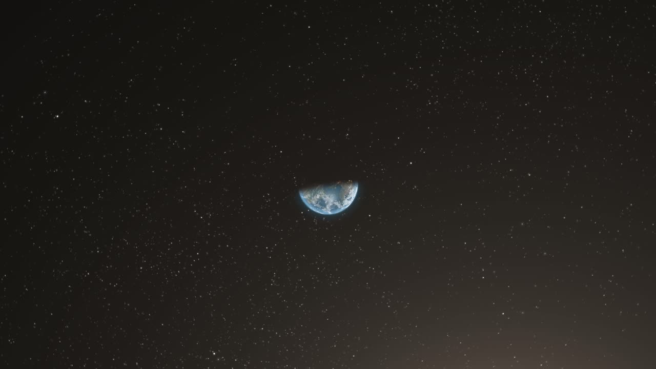 tierra desde el espacio por la noche girando con neblina solar y fondo de estrellas 4k