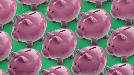 saving money. money box full of coins. piggy banks conveyor